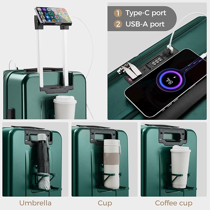 Carry on Luggage Top opening Suitcases, Expandable with Cup Holder and USB Charging Port,Lightweight with Front Pocket Rolling Suitcases with Spinner Wheels