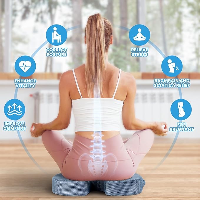 TushGuard Office/Car Seat Cushion, Non-Slip Sciatica & Back Coccyx Tailbone Pain Relief Chair Pad, Memory Foam Butt Pillow for Computer Desk, Wheelchair, Driving (Light Blue, XX-Large)