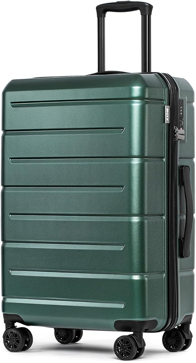 KYME 24 Inch Luggage TSA Approved Hardshell Suitcases with Spinner Wheels Durable PC+ABS Medium Checked Travel Luggage for Women Men Green