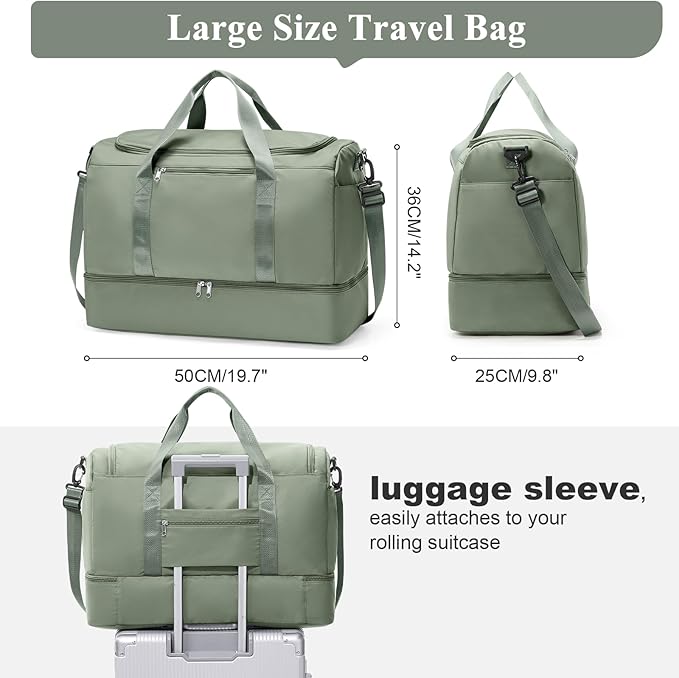 Large Duffle Bag for Travel,Carry-On Overnight Weekender Bags for Women,Travel Duffel Bag,Green