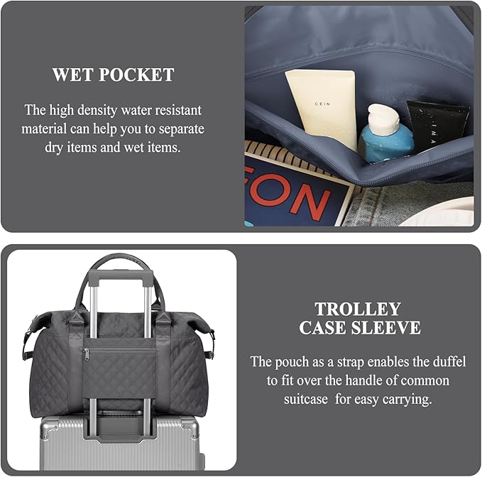 SYCNB Travel Duffel Bag for Women, Gym/Weekender/Carry-On Bags with Toiletry Bag & Adjustable Strap,Personal Item Bags