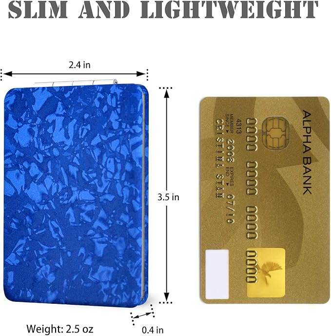Compact Vanity Mirror for Men Women Girls, Slim Blue Rectangular Travel Makeup Mirror for Handbag Pocket Wallet, Portable Double-Sided Magnifying Cosmetic Mirror for Daily Work Business