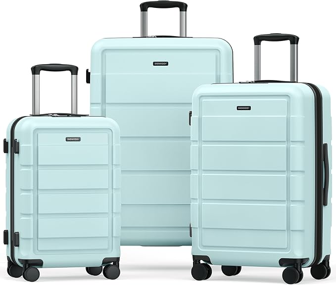 SHOWKOO Luggage Sets Expandable 100% PC Durable Suitcase with TSA Lock Double Wheels Mint Green