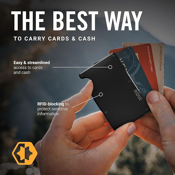 Ridge Wallet for Men - Slim Minimalist Compact Wallet and Card Holder, RFID Protected Front Pocket Wallets for Men with Integrated Cash Strap