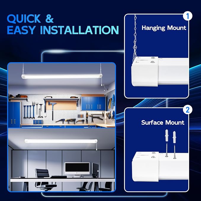 hykolity 4FT 120W LED Shop Light Linkable,13000LM(400w Equivalent) | 5000K Utility Shop Lights for Garages, Workshop, Basements, Hanging or FlushMount, with Power Cord and Pull Chain,ETL,2 Pack