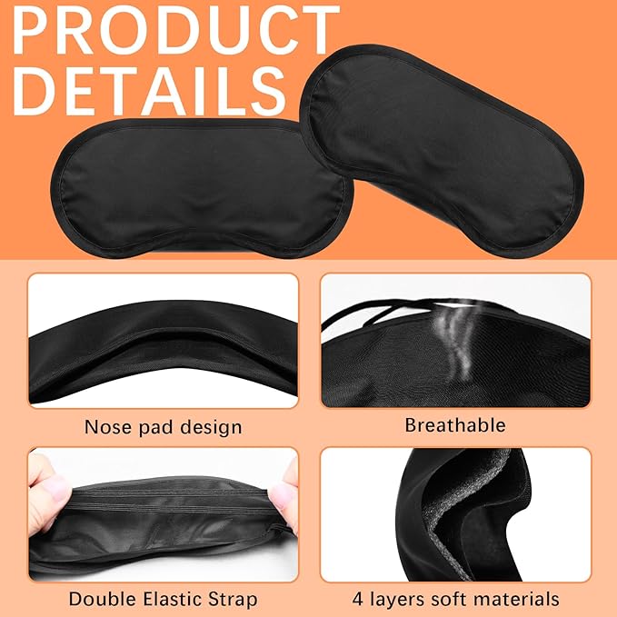 40 Pcs Eye Mask Sleep Masks Bulk Blindfolds for Team Building Party Games with Nose Pad and Adjustable Strap for Women Men 4 Layers Black Blindfold Sleeping Mask