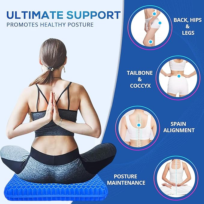 20" Gel Seat Cushion for Long Sitting Pressure Relief(Jumbo&Thick) - Wheelchair Cushion for Pressure Sores - Back, Sciatica & Tailbone Pain Relief Cushion- Non-Slip Butt Pillow for Office, Home, Car