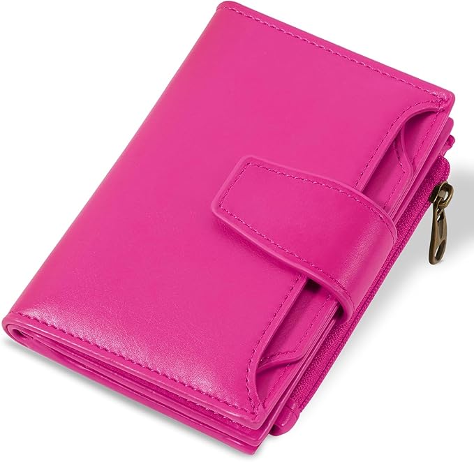 Airkit Small Wallet Women RFID Blocking Soft Leather Bifold Compact Card Holder Wallet for Women with Zipper Coin Pocket 4 ID Window