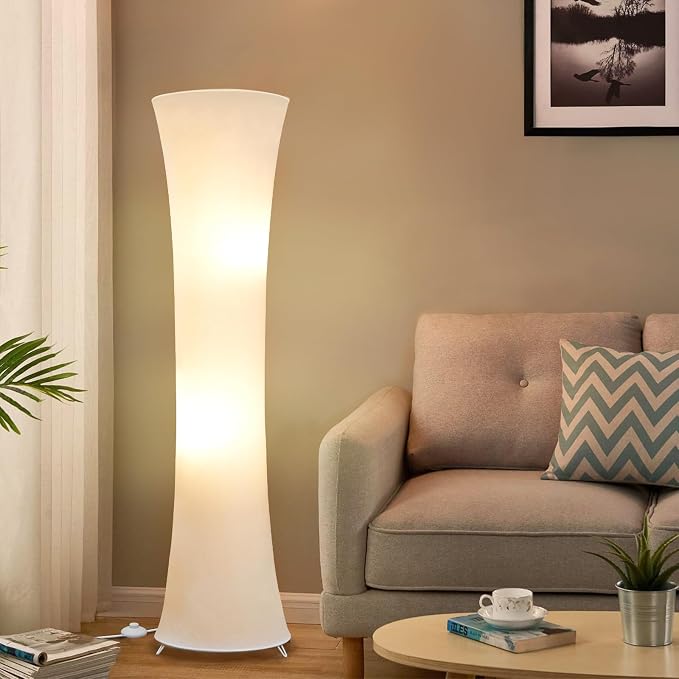 46“ Floor Lamp for Living Room, Color Temperature Adjustable Led Floor Lamps Column Floor Standing Lamp Corner Lamp for Bedroom, Office& Living Room-White Fabric Lampshade, Bulbs Include