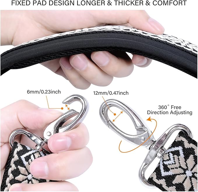 59 Inch Shoulder Straps, Soft with Ultra-Thick Fixed Shoulder Pad, Two Way Independently Adjustable Buckle Replacement Straps for Laptop Bag Messenger Bag Tool Bag Luggage,Black-White
