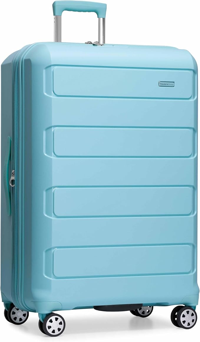 Traveler's Choice Pagosa Hardshell Expandable Luggage with Spinner Wheels, Baby Blue, 30-Inch Large