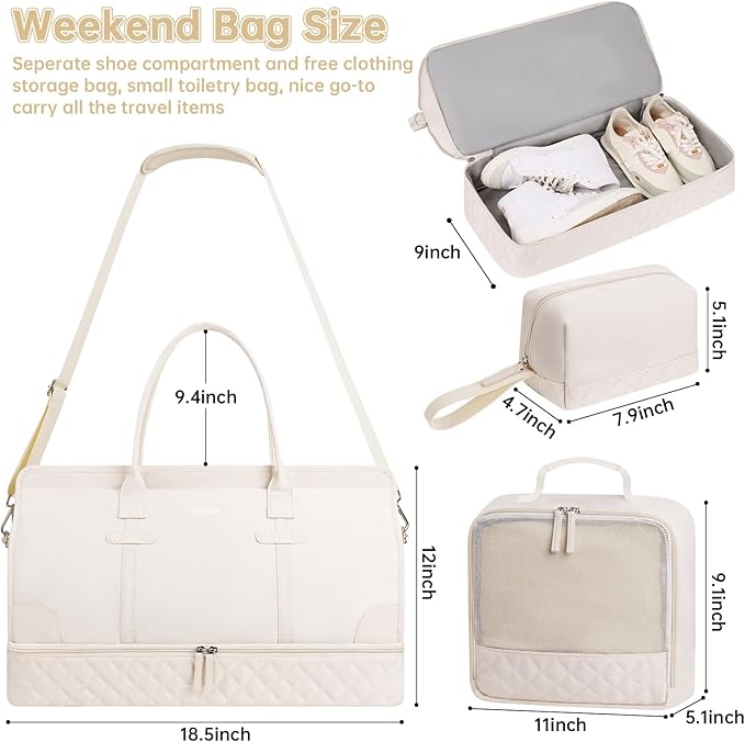 ETRONIK Weekender Overnight Bags for Women, Large Travel Duffle Bags with Shoe Compartment & Wet Pocket, Carry On Tote Bag Gym Duffel Bag with Toiletry Bags for Hospital 3 Pcs Set, Large Size