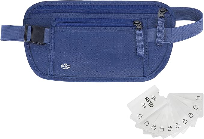 Money Belt for Travel Hidden Travel Pouch Women Men Hidden Rfid Passport Holder for Travel (Dark Blue)