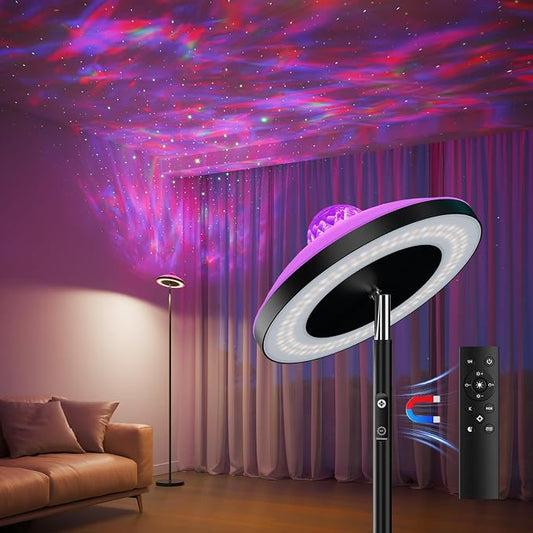 DUSKTEC 3-in-1 Floor Lamp, RGB Aurora & Galaxy Star Projector, 69", Black | Magnetic remote & touch, 1400 lm, 3000K–6000K tunable white, 10%–100% dimmable, 1 hr timer for bedrooms, kids' rooms & gaming
