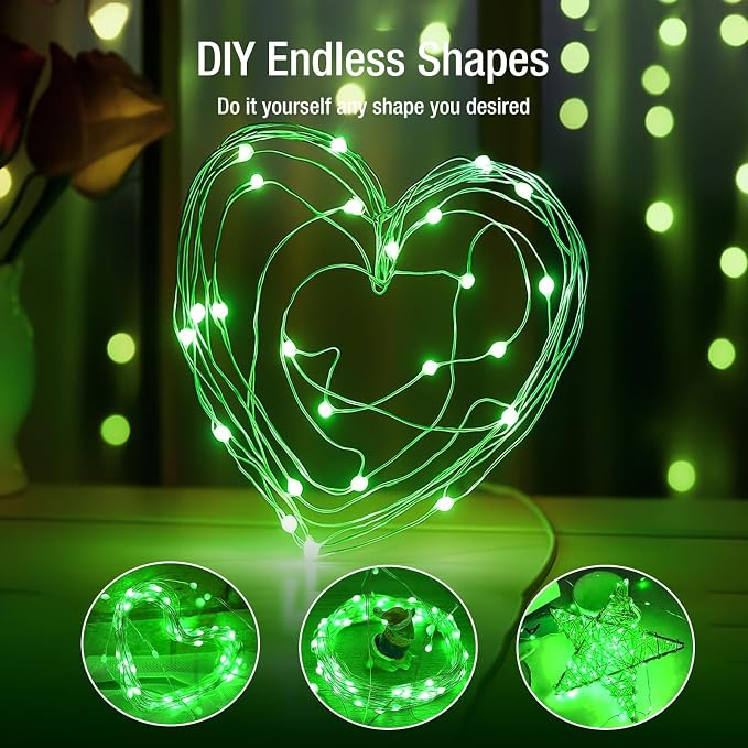 6 Pack Fairy Lights Battery Operated - 7ft 20 Led Twinkle Lights 3 Modes, Bulk Mini St. Patrick's Day Decorations String Lights Waterproof for Mason Jars Vases DIY Party Wedding Christmas - Green