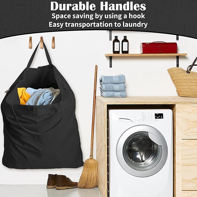 Canvas Laundry Bag 40"W x 35"H, Thick Canvas Laundry Bag with Handles & Drawstring, Extra Large Heavy Duty Washable Storage Sack (XXL, Black)