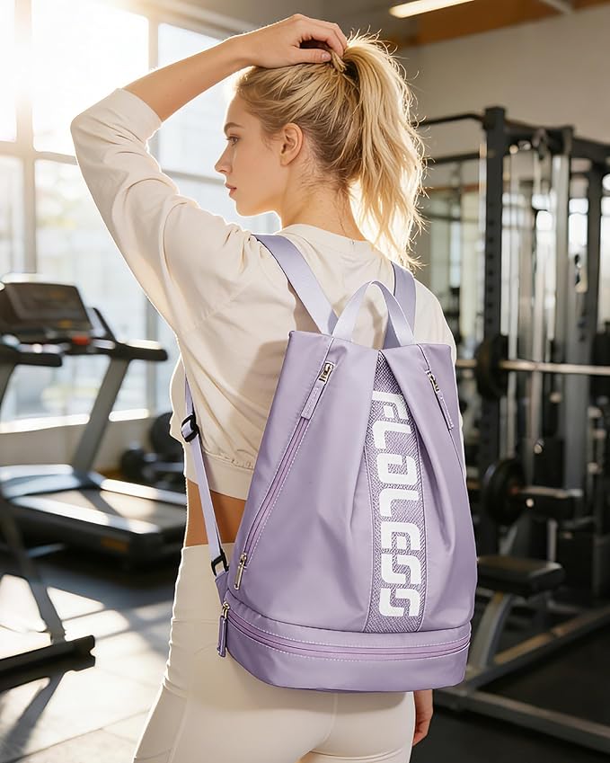 Gym Backpack for Women with Shoe Compartment, Sport Backpack Casual Daypack for Girls, Small Cheer Bag Outdoor Leisure, Purple