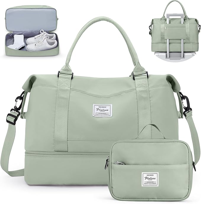 Travel Duffel Bag with Shoes Compartment, Carry on Overnight Weekender Bags for Women, For Spirit Airlines 18x14x8 Personal Item Bag