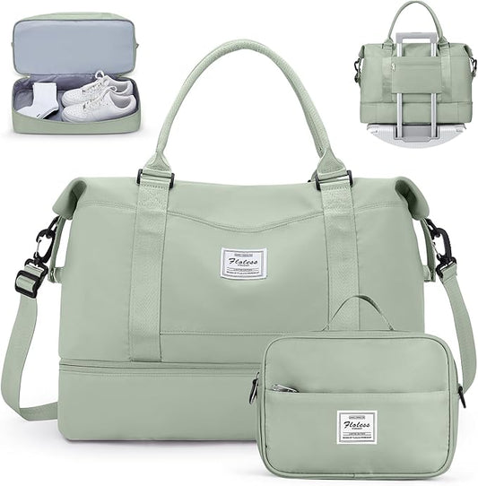 Travel Duffel Bag with Shoes Compartment, Carry on Overnight Weekender Bags for Women, For Spirit Airlines 18x14x8 Personal Item Bag
