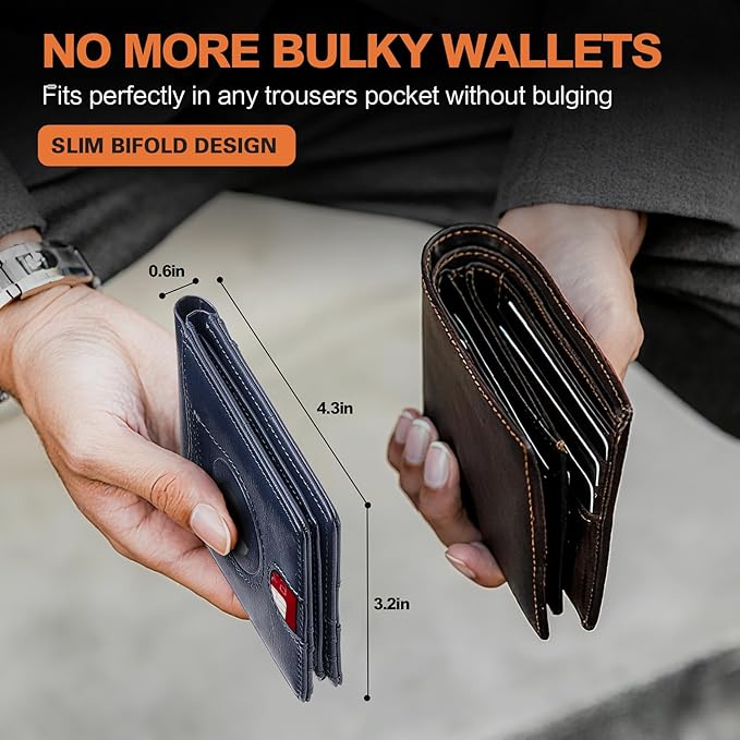 Wallet for Men Slim RFID Blocking Bifold,Minimalist Wallet Small Compact Front Pocket Credit Card Holder,Thin Mens Leather Wallets Smart Security With 2 ID Windows 1 Cash,Birthday Gifts for Men