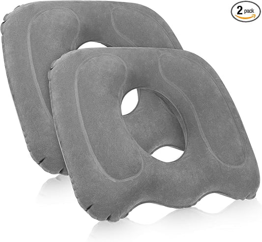 Leinuosen 2 Pcs Inflatable Seat Cushion 18.1'' x 15.7'' x 4.7'' Portable Lift Donut Pillow Height Adjustable Hemorrhoid Pillow for Tailbone Back Pain Bed Sore Home Car Chair Wheelchair Sitting (Grey)