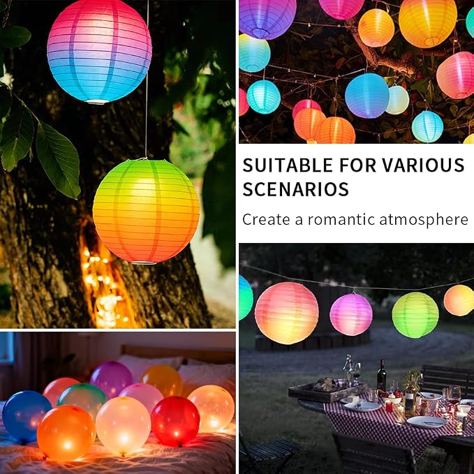 24 Pack Paper Lantern Lights, Mini LED Battery Operated Lights, Multicolor | Waterproof, Last 36 Hours, Hanging Decorative Lights for Wedding Camping Christmas Party Balloon Lanterns