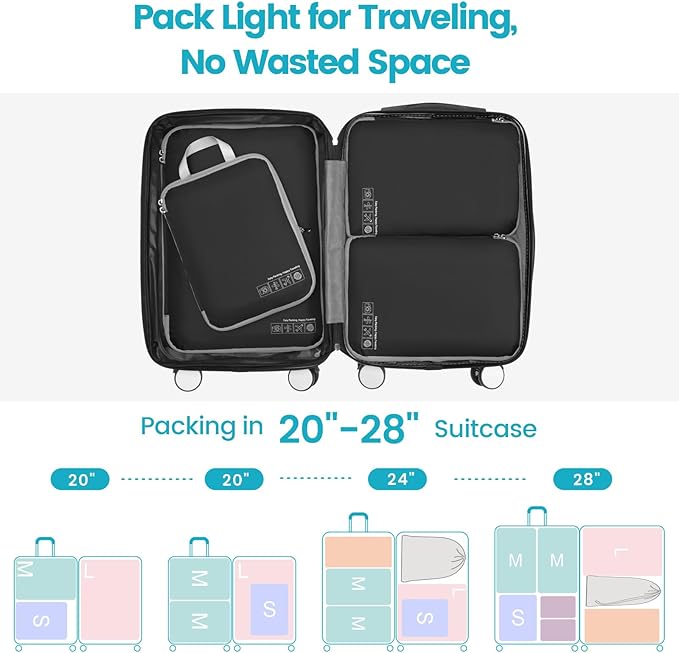 Cambond Compression Packing Cubes for Travel - Lightweight Expandable Travel Bags Luggage Organizers Travel Essentials Compression Cubes for Travel Space Saver for Carry on Suitcases Organizer