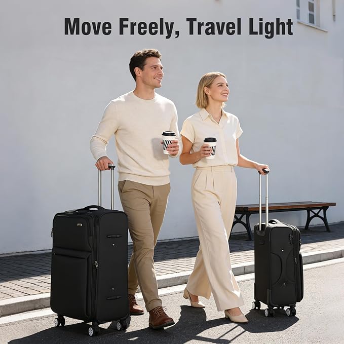 VJI Softside Expandable Carry on Luggage with Spinner Wheels, Lightweight Fabric Suitcase with TSA Lock, Smooth Rolling Travel Luggage for Business and Vacation, 21 Inch