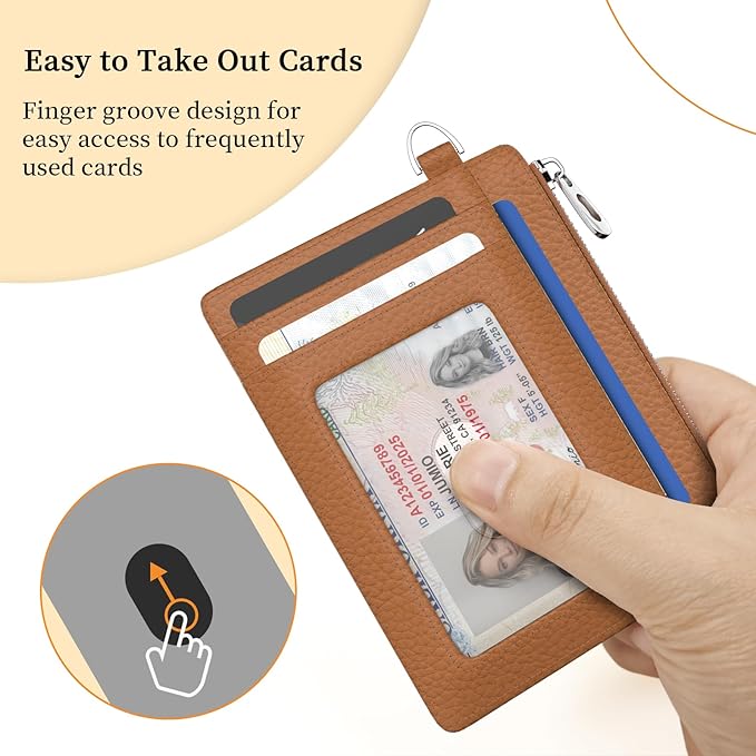 Hancynir Minimalist Small Wallet Women Credit Card Holder, RFID Blocking Slim Mini Card Wallets Cute Front Pocket PU Leather Card Case Thin Travel Zipper Coin Cash for Ladies Men Wallet Gifts Brown