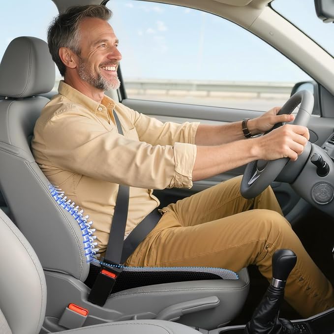 Benazcap Car Seat Cushion - Memory Foam Car Seat Pad - Sciatica & Lower Back Pain Relief - Car Seat Cushions for Driving - Road Trip Essentials for Drivers-Grey