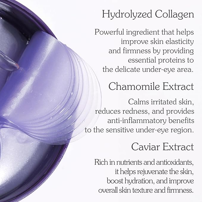 MIZON Marine Collagen Eye Gel Patch with Hydrolyzed Collagen, Caviar, and Chamomile for Firming, Nourishment, and Wrinkle Care- Korean Eye Mask– 60pcs –