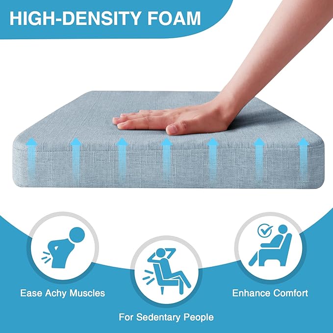 Chair Cushions for Dining Chairs Set of 6, Non Slip Kitchen Chair Pads, 17" x 16" x 2", Indoor Dining Chair Cushions with Ties, D-Shaped Seat Cushions for Kitchen Chairs, Light Blue