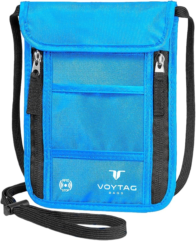 Ultra-Slim Comfort Neck Wallet & Passport Holder - RFID-Protected, Stylish Travel Pouch for Men & Women (Blue)
