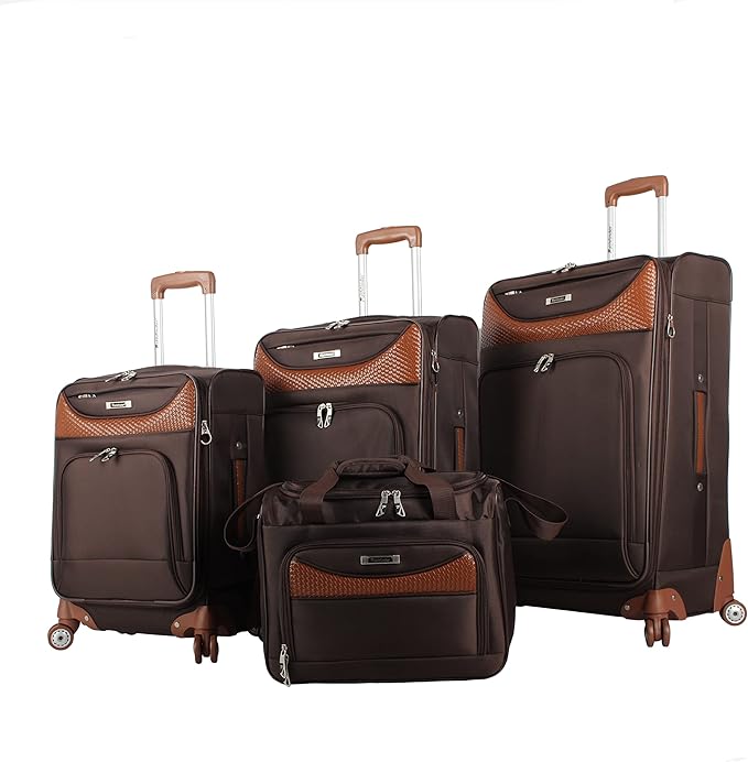 Pathfinder Luggage Sets with Spinner Wheels, Softside Expandable 20" 24" 28" Suitcase Carry-On 15 Inch Tote Bag