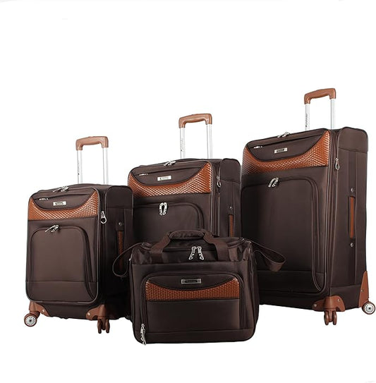 Pathfinder Luggage Sets with Spinner Wheels, Softside Expandable 20" 24" 28" Suitcase Carry-On 15 Inch Tote Bag