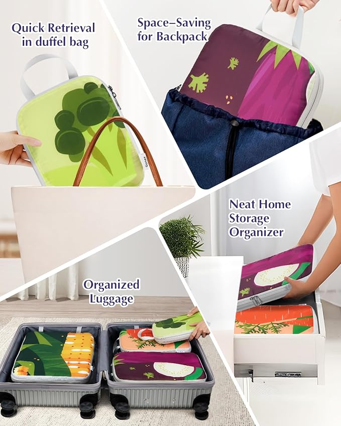 Gonex Compression Packing Cubes, 6pcs Expandable Storage Travel Luggage Bags Organizers with Shoe Bag Laundry Bag, Travel Cubes for Suitcase Carry On (Vegetable)
