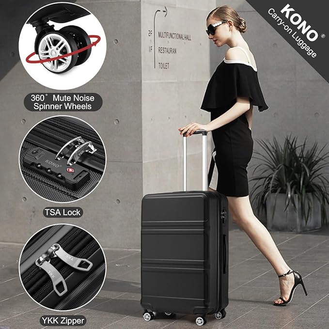 Kono 28 Inch Luggage Expandable Suitcase with Spinner Wheels TSA Lock Lightweight PC+ABS Hardside Large Checked Luggage Durable Rolling Suitcase Black