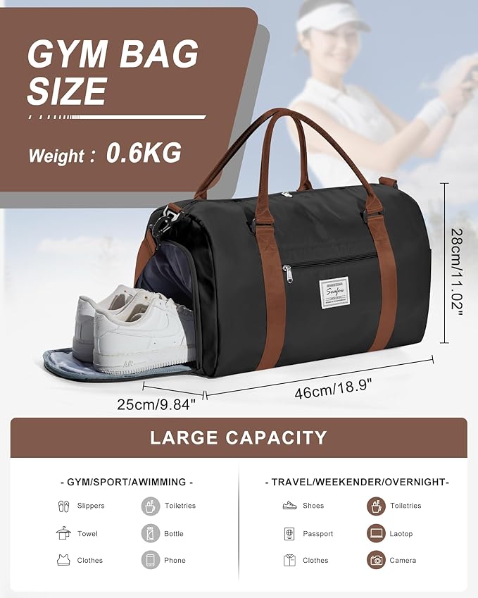 Gym Bag Womens,Travel Duffel Carry on Bag Sport Tote Bag Weekend Overnight Bag