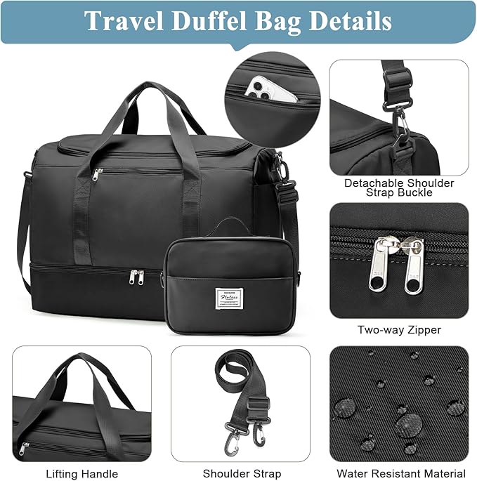 Extra Large Travel Duffle Bag with Shoe Compartment & Toiletry Bag, XL Weekender Bags for Women, Carry On Overnight Bags for Gym Sports, Water-Resistant Hospital Bag for Labor and Delivery