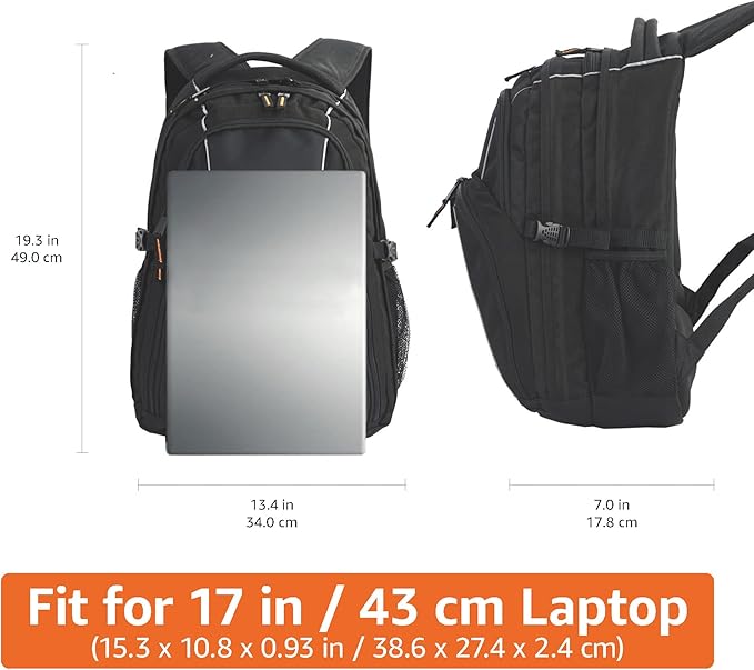 Amazon Basics Padded Laptop Backpack with Water Bottle Pockets, Travel Work Bag with Compartments, Fits Up to 17-Inch Laptops, Black