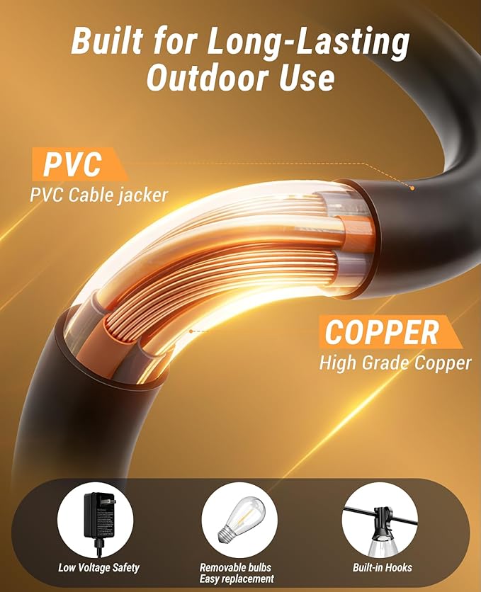 60FT Outdoor String Lights with Remote, LED Patio Lights with20+1 Waterproof S11 Bulbs, Outside Dimmable 2700K Warm White, Timer & 3 Modes,for Backyard Garden Deck Porch Balcony Gazebo Party Decor