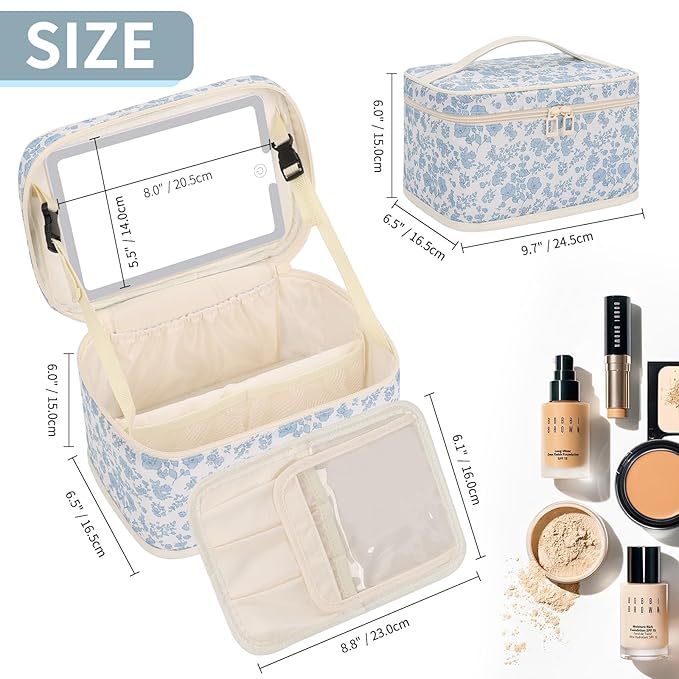OCHEAL Makeup Bag With LED Mirror, Travel Makeup Bag With 3 Color Setting Light Up Mirror Cosmetic Organizer Vanity Case for Women Beauty Tools Accessories Rechargeable Makeup Travel Bag-Black
