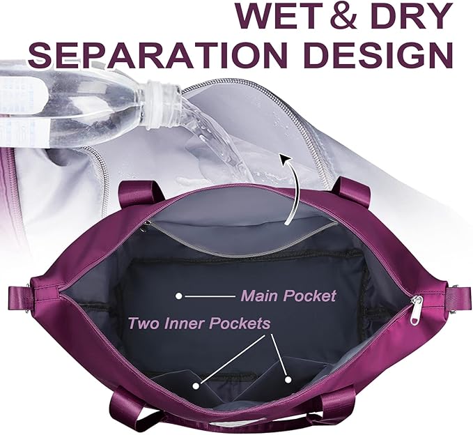 WOOMADA Weekender Bag for Women, Travel Duffel Bags with Shoe Compartment & Wet Pocket, Personal Item Bag for Airlines