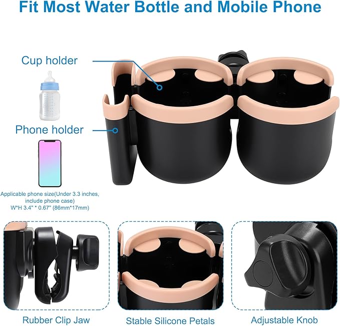 Accmor Stroller Cup Holder with Phone Holder, Bike Cup Holder, Universal Cup Holder for Uppababy Nuna Doona Strollers, 2-in-1 Cup Phone Holder for Stroller Bike Wheelchair Walker Accessory