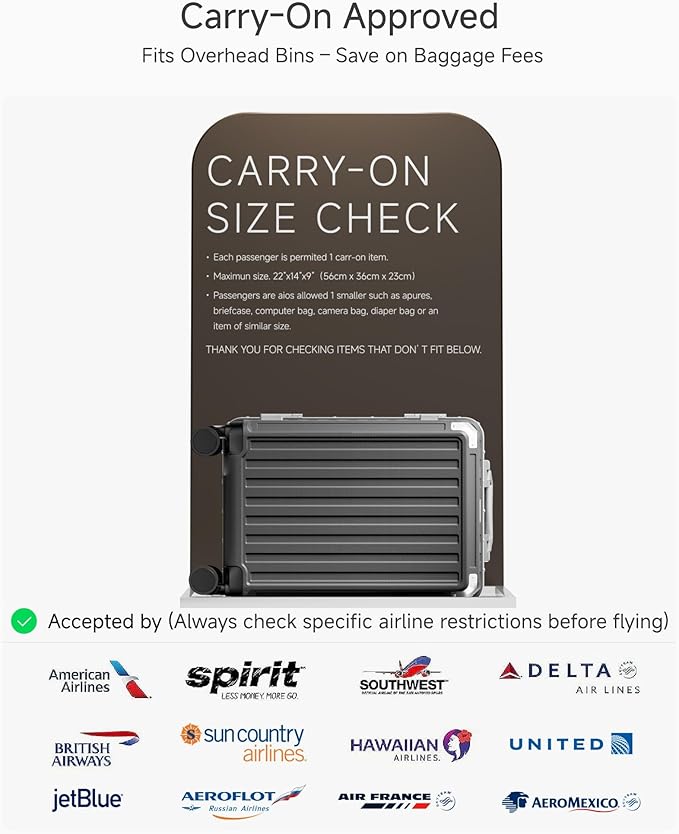 Carry On Luggage with Spinner Wheels, 8010S Aluminum Frame Zipperless Polycarbonate Hard Shell Suitcase (ZX-Core, Charcoal Metallic, 20 Inch)