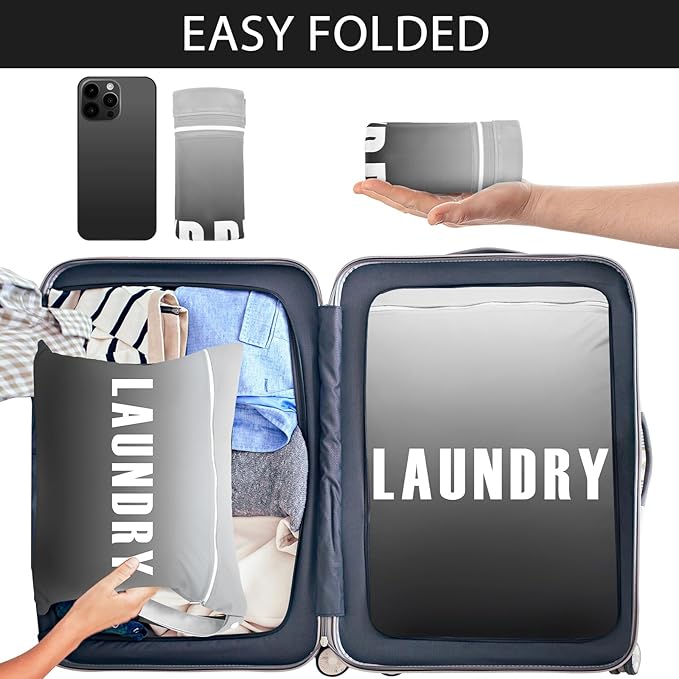 2 Pcs Large Travel Laundry Bag - Waterproof Wet Dry Washable for Dirty Clothes, Bathing Suit, Workout, Gym, Swimming, Yoga (Grey+Black)