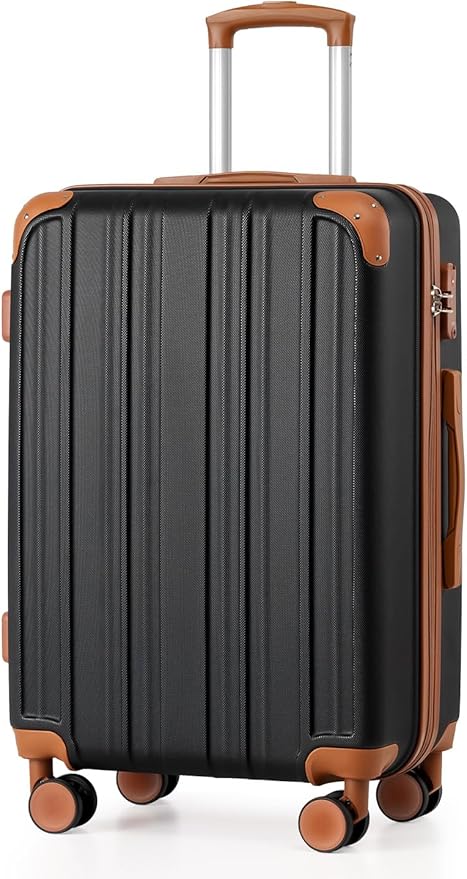 Coolife Luggage, Suitcase with Durable and Lightweight, Checked Luggage with ABS Hardshell, Dual Spinner Wheels, TSA Lock, and YKK Zipper (apricot black, M(24in))