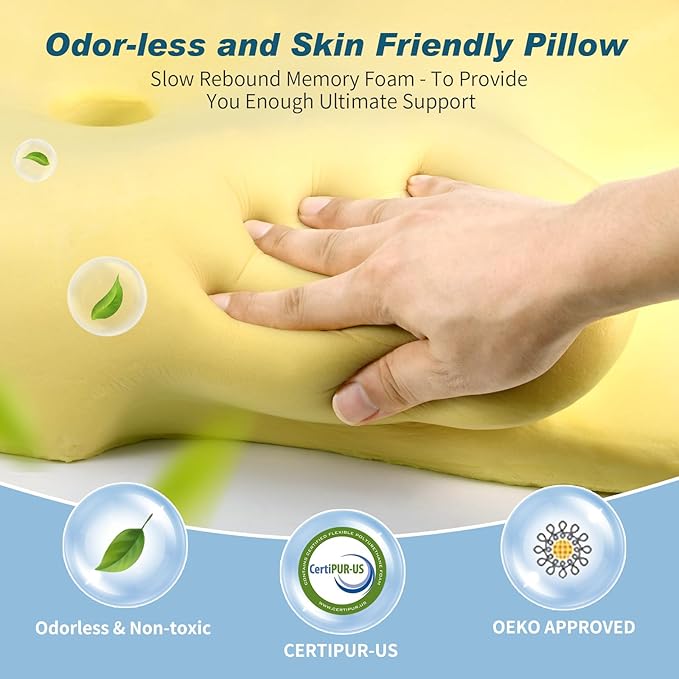 Cervical Neck Pillow - Cooling Ergonomic Neck Support Pillow for Sleeping, Orthopedic Contour Memory Foam Pillows for Side, Back & Stomach Sleepers with Pillowcase