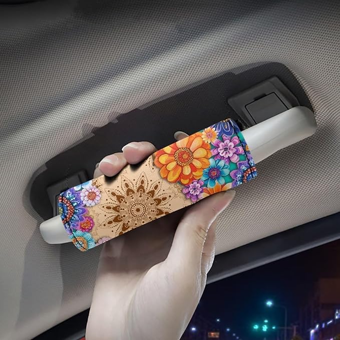BIGCARJOB Boho Lotus Hippie Luggage Handle Wraps Set of 2 Pcs Identifier Travel Bag Wraps Women Suitcase Handle Sleeve Cover Door Handle Protector