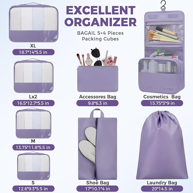 BAGAIL 9 Set Packing Cubes with Packing List Luggage Packing Organizers for Travel Accessories